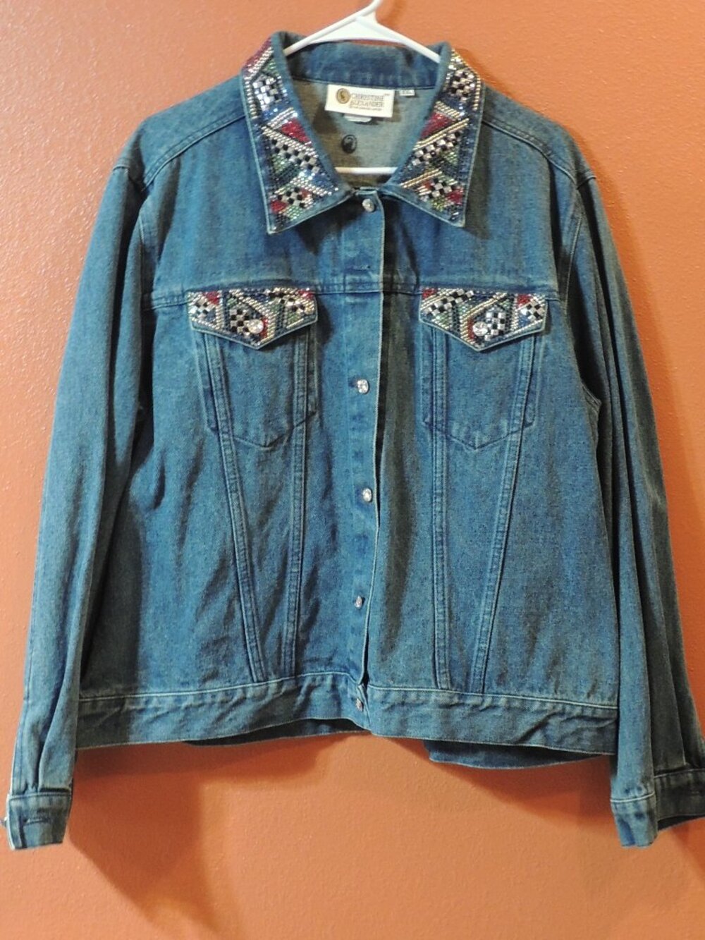 Christine Alexander Jacket Woman XX Large Colored Stones Denim Blue Jean Jacket